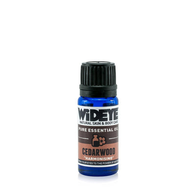 Natural aromatherapy essential oil Cedarwood in glass bottle by WiDEYE in Rye.
