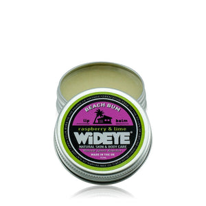 Natural vegetarian skincare 'Beach Bum' lip balm in aluminium tin handmade by WiDEYE in Rye.