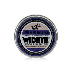 Natural Vegan skincare 'After Hours' Sandalwood, Rosemary and Lime nourishing balm for beards, in recyclable pot by WiDEYE with essential oils.