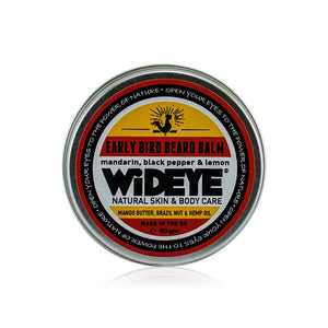 Natural vegetarian skincare 'Early Bird' beard balm in aluminium tin handmade by WiDEYE in Rye.