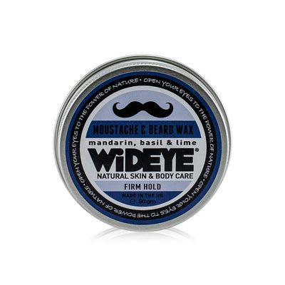 Natural vegan skincare firm moustache wax in aluminium tin handmade by WiDEYE in Rye.