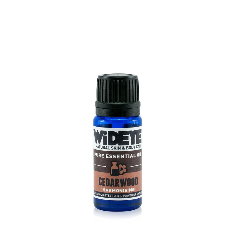 Natural aromatherapy essential oil Cedarwood in glass bottle by WiDEYE in Rye.