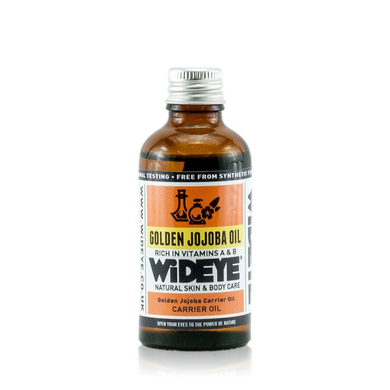 Natural aromatherapy Jojoba carrier oil for massage and blending in glass bottle by WiDEYE.