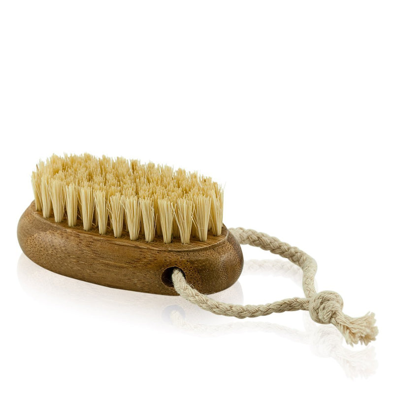 Natural wooden nail brush with coconut bristles.