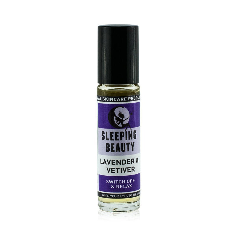 Natural vegan aromatherapy Sleeping Beauty essential oil mood roller, in glass bottle. Handmade by WiDEYE in Rye.