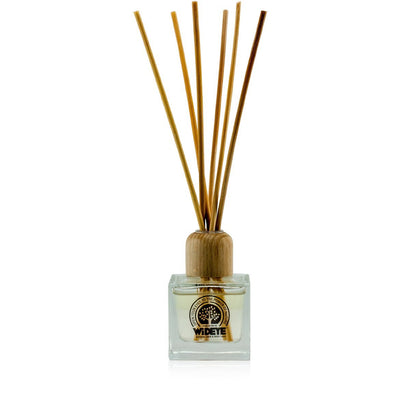 Natural vegan aromatherapy Sun Down reed diffuser in glass jar with natural reeds, handmade by WiDEYE in Rye.