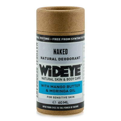 Natural vegan skincare Naked deodorant in recyclable cardboard container handmade by WiDEYE in Rye.